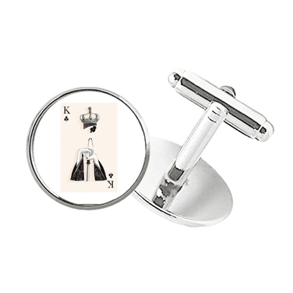 Playing Cards Club K Pattern Round Button Cuff Clip Stud Cufflinks