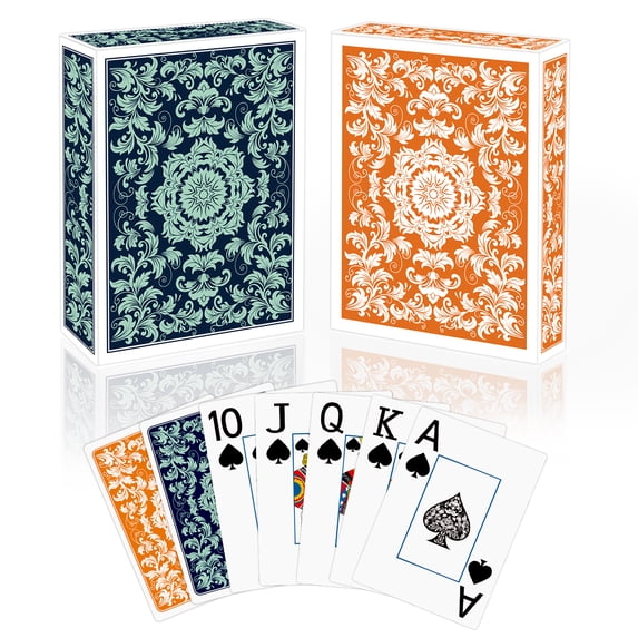 Neasyth Playing Cards, Jumbo Index, Large Print, 2 Pack, Poker Cards for Adults Seniors, Green & Orange