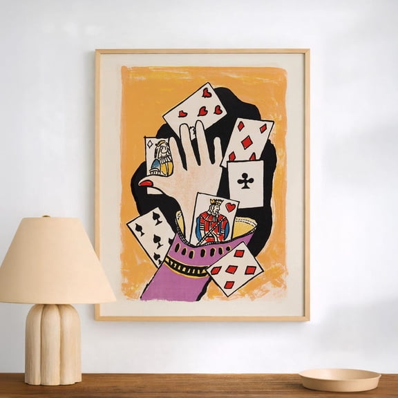 Playing Cards Hand Bold Abstract Poker Illustration Modern Graphic Casino Decor, Unframed Poster