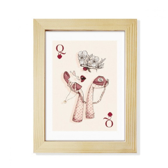Playing Cards Heart Q Pattern Desktop Adorn Photo Frame Display Art Painting Wooden