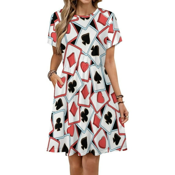Playing Cards Heart Short Sleeve Dress Women Summer Evening Dresses Ladies Sundress