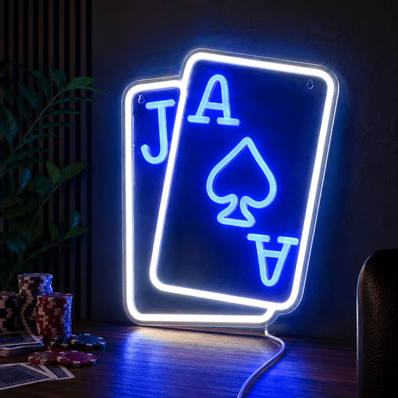 Playing Cards Neon Signs 15.8"x 11.8" Led Sign Gamer Neon Light USB Powered Switch Light up Sign Wall Neon Sign for Wall Decor Bedroom Bar Shop Hotel Christmas Birthday Party