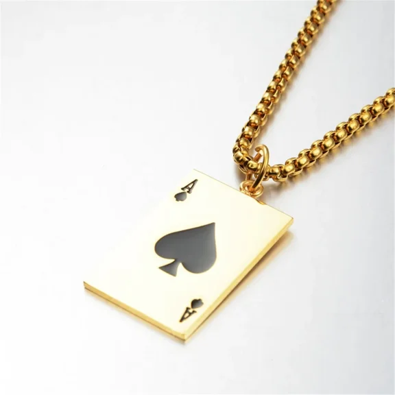 Playing Cards Pendants Necklaces For Women Men 14K White Gold Enamel Necklace Fashion Hip Hop Jewelry