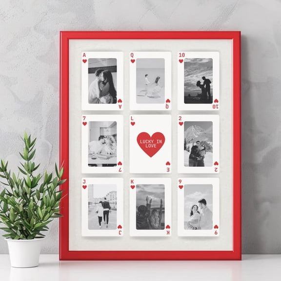 Playing Cards Photo Collage Couples Poster, Deck of Cards Lucky In Love, Editable Canva Template Him Her, Anniversary Photo Present, Unframed Paper Poster 8x10in