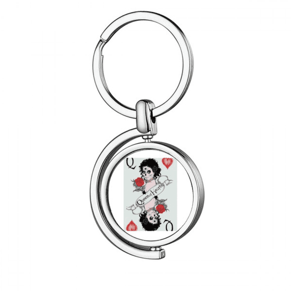 Playing Cards Q Illustration Pattern Rotating Keychain Metal Keyring Holder