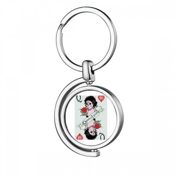 Playing Cards Q Illustration Pattern Rotating Keychain Metal Keyring Holder