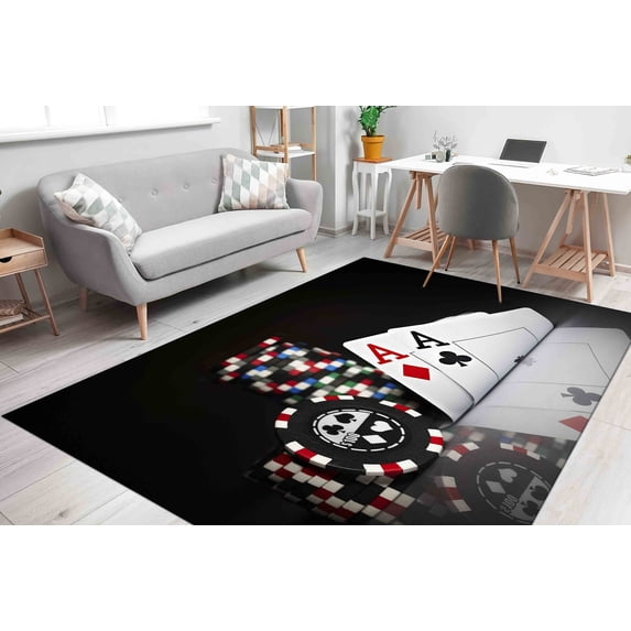 Playing Cards Rugs, Casino Rugs, Modern Rug, Accent Rug, Salon Decor Rug, Runner Rug, Gift For Him, Step Rug, 3D Printed Rug, Area Rug, 3.9'x5.9' - 120x180 cm