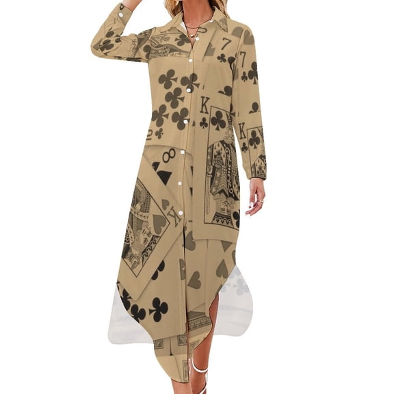 Playing Cards Scattered Long Sleeved Shirt Dress Woman clothing Women dresses summer