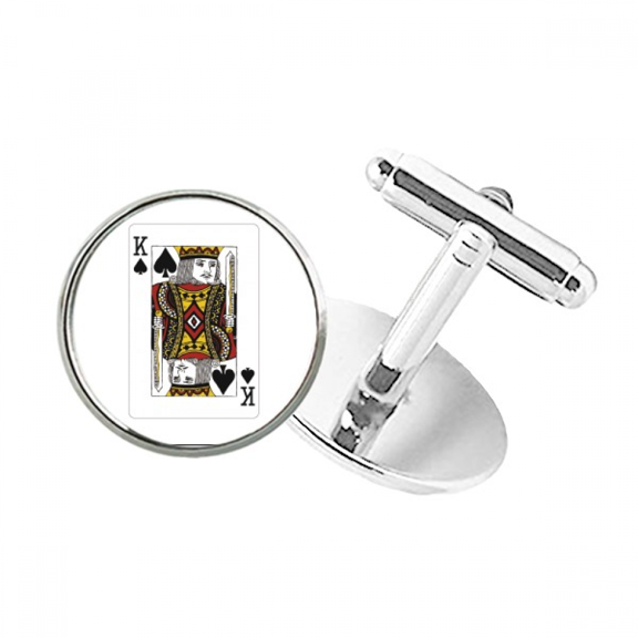 Playing Cards Spade K Pattern Round Button Cuff Clip Stud Cufflinks