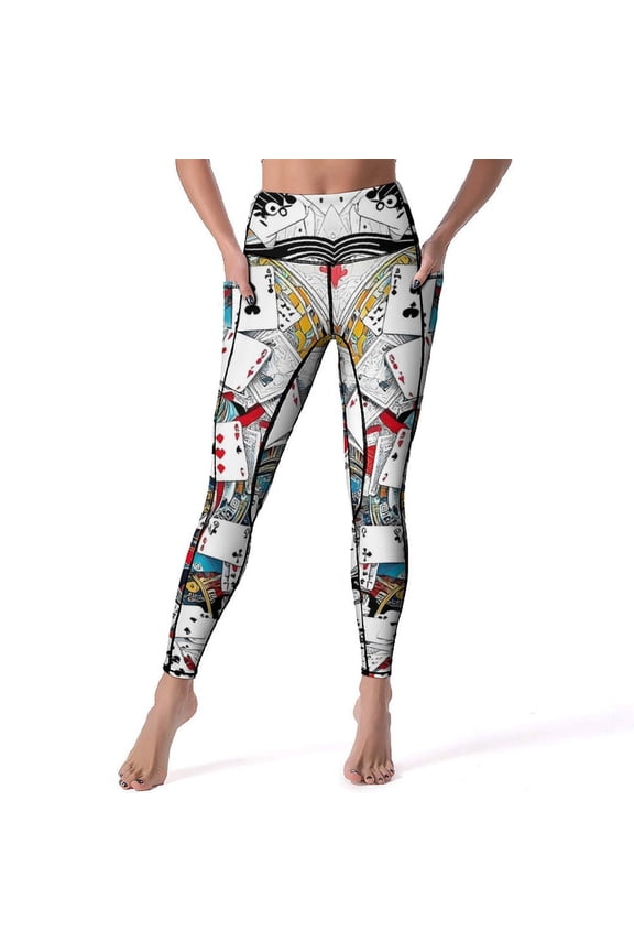 Playing Cards Yoga Pants Female Casino Money Poker Leggings Push Up Yoga Legging Elastic Printed Workout Sports Tights