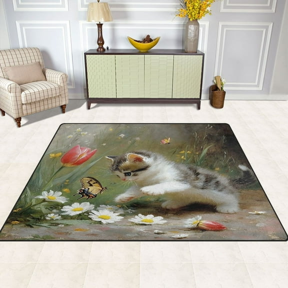 Playing Cats 80''x58'' Extra Large Plush Memory Foam Rug, Soft, Absorbent, Non Slip