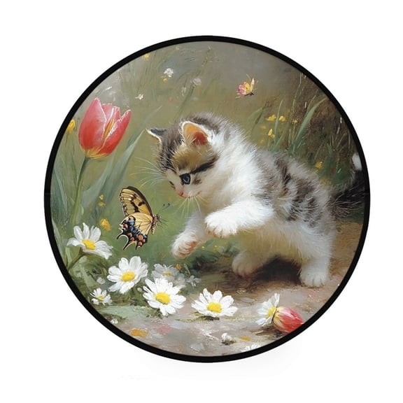 Playing Cats Memory Foam Bath Mat 36" Absorbent Rug with Non Slip Base and 4 Bonus Pads