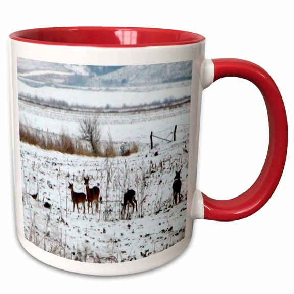3drose, Playing in the Snow, Deer and Pheasants, 15oz Two-tone Red Mug