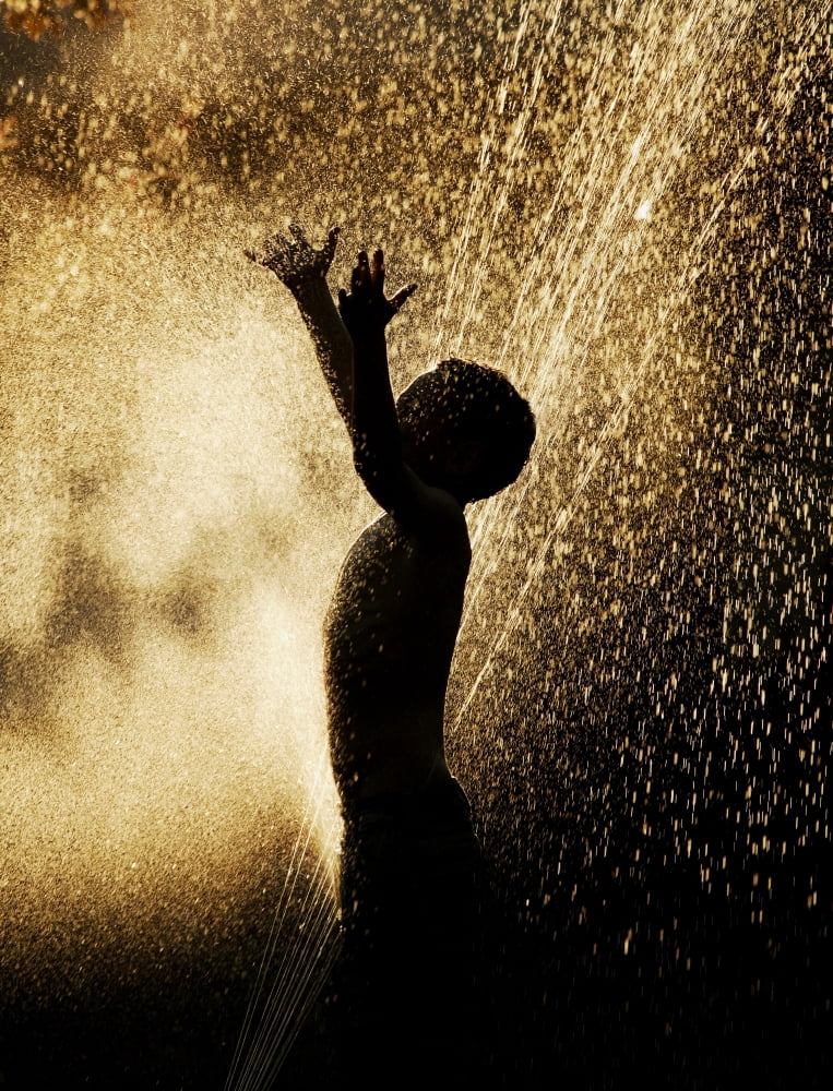 Playing In The Sprinkler Canvas Art - Con Tanasiuk Design Pics (24 x 30)