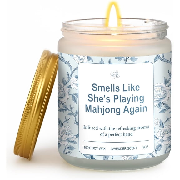 Playing Mahjong Candle 3.5" x 3.25" Mahjong Gifts for Women 9oz Lavender Scented Candles Mah-jongg Players Lovers Present Holiday Party Mom Mother Gift