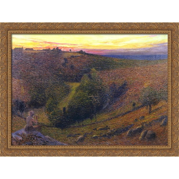 Playing Pipes to the Setting Sun 36x28 Large Gold Ornate Wood Framed Canvas Art by Henri Martin