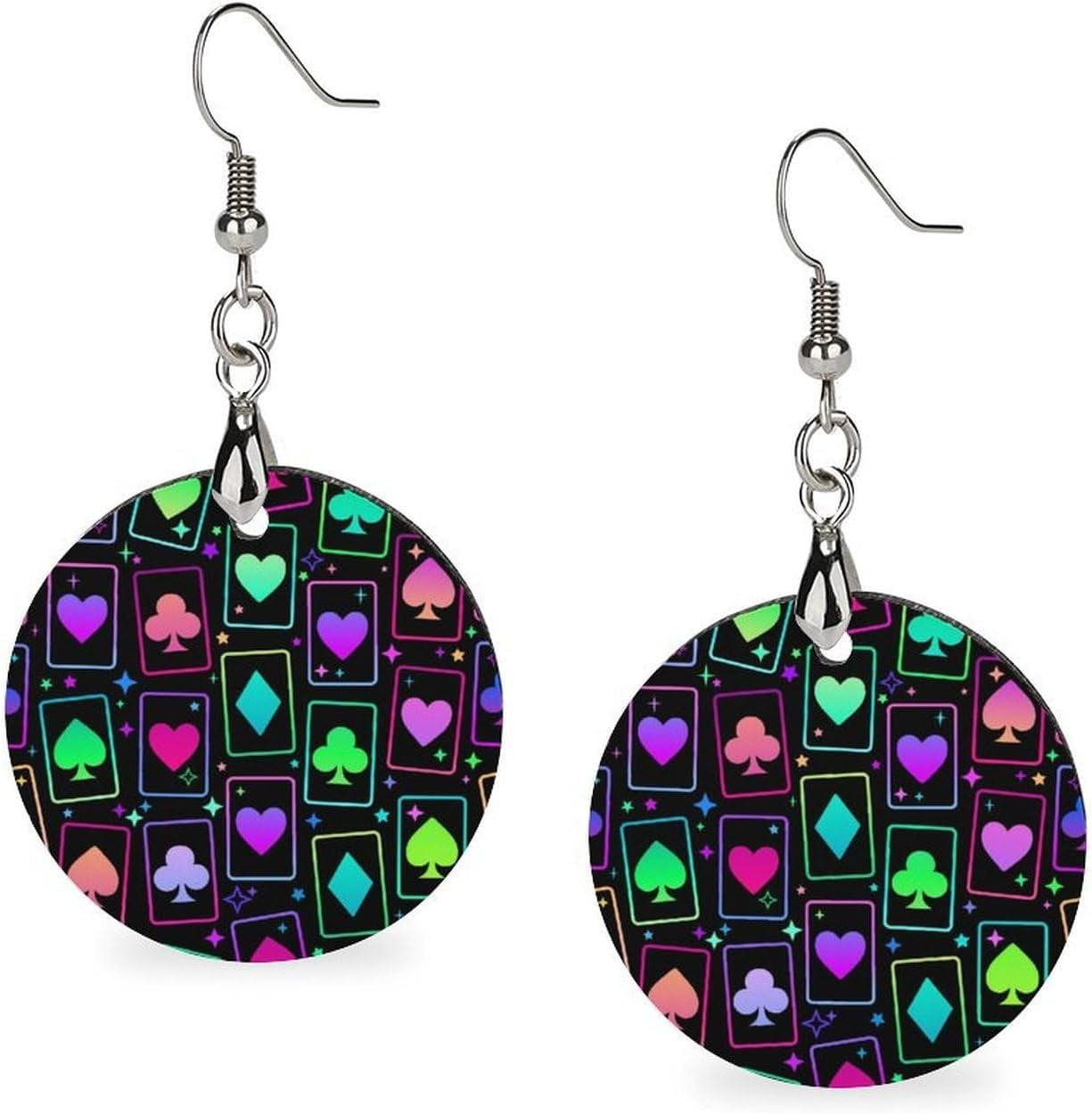 Queen Of Hearts & Clock Poker Drop Earrings - Red Heart & Pearl Asymmetric Fun Resin Earrings For Women
