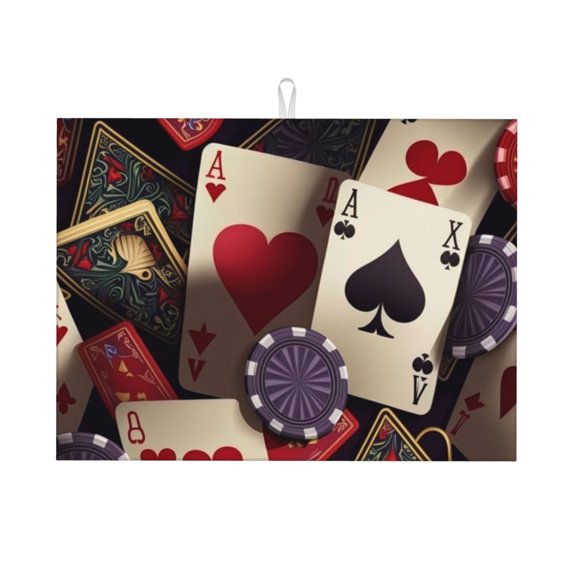 Playing Poker Cards Casino Retro Large Kitchen Drying Mat 18x24 Inch Ultra Absorbent Dish Drying Mats Foldable Countertop Protector