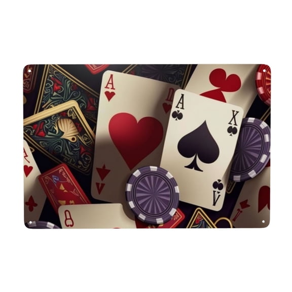 Playing Poker Cards Casino Retro Metal Tin Sign Home Coffee Room Kitchen Garden Wall Office Decor 8X12Inch
