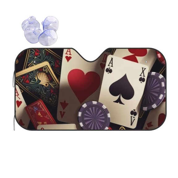 Playing Poker Cards Casino Retro Reflective Car Windshield Sunshade, UV Ray Reflector Sun Visor Universal Fit for SUVs, Trucks, Sedans,M