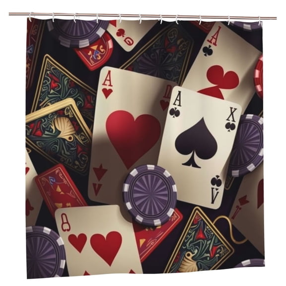 Playing Poker Cards Casino Retro Shower Curtain with 12 Plastic Hooks Washable Polyester Fabric Bathroom 72x72 Inch