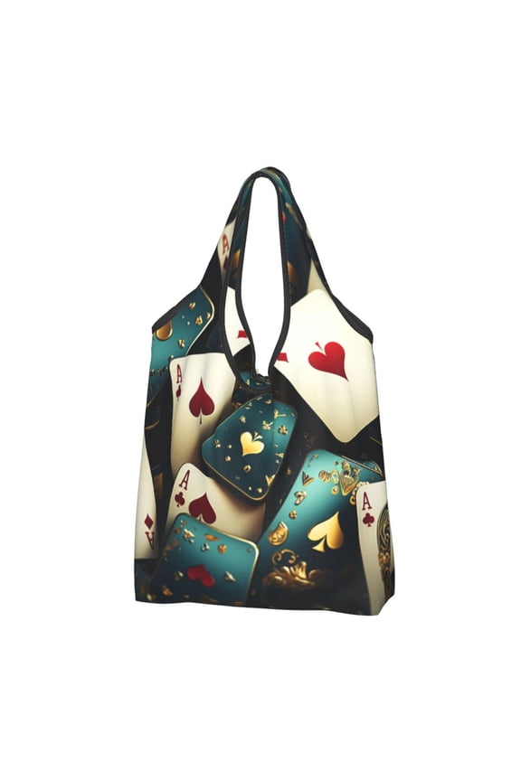 Playing Poker Cards Casino Vintage Reusable Grocery Bags Shopping Totes Foldable Washable Pouch Handbag Storage Bag