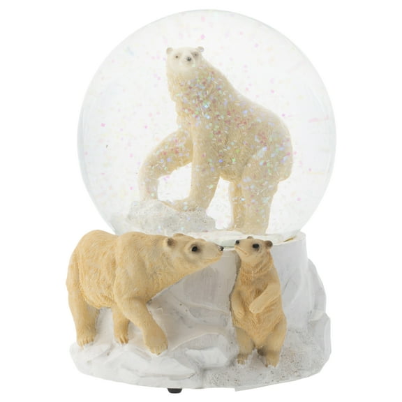 Playing Polar Bear Family 100MM Musical Water Globe Plays Tune Wonderful World