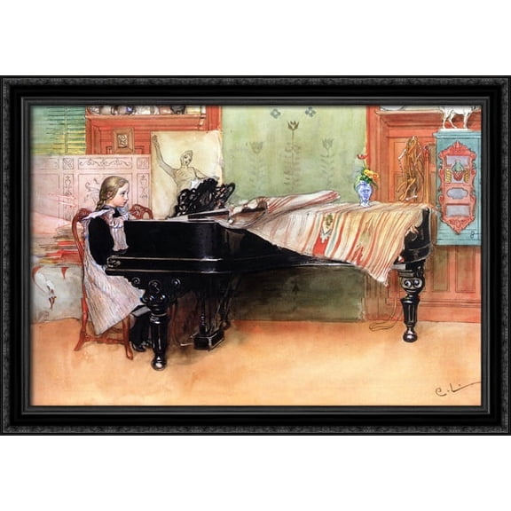 Playing Scales 40x28 Large Black Ornate Wood Framed Canvas Art by Carl Larsson