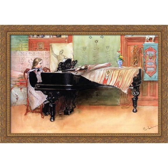 Playing Scales 40x28 Large Gold Ornate Wood Framed Canvas Art by Carl Larsson