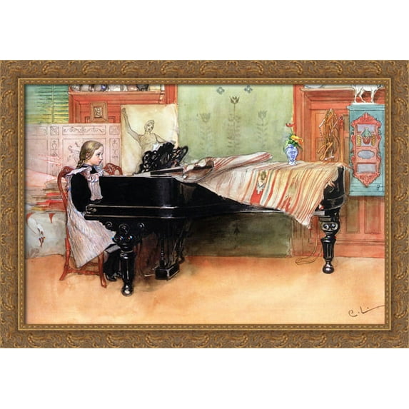 Playing Scales 40x28 Large Gold Ornate Wood Framed Canvas Art by Carl Larsson