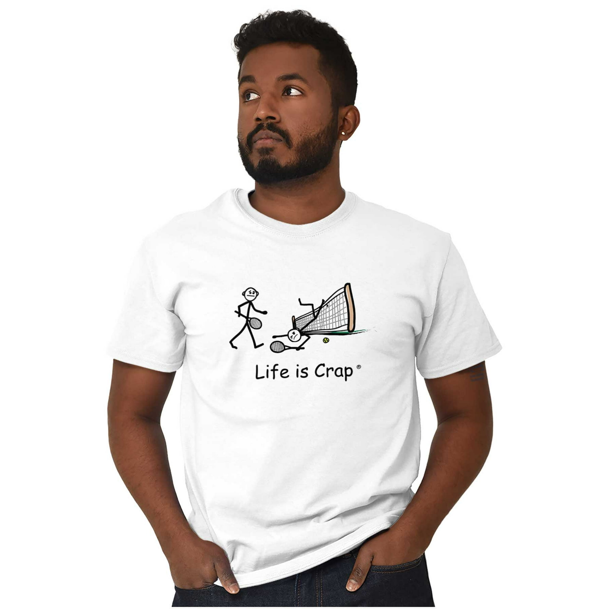 Brisco Brands Tennis Short Sleeve T-Shirt Tees Tshirts Life Is Crap Net Fail Sports Athletic, Adult Unisex, Size: Medium, White