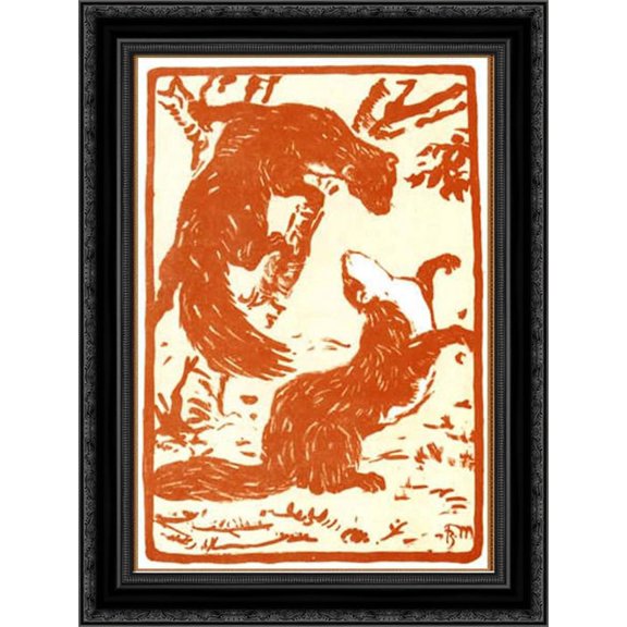 Playing weasels 20x24 Black Ornate Wood Framed Canvas Art by Marc, Franz