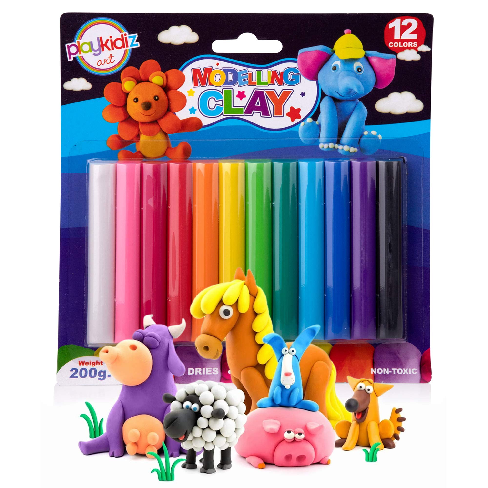 Playkidiz Art Modeling Clay 12 Colors, Beginners Pack, STEM