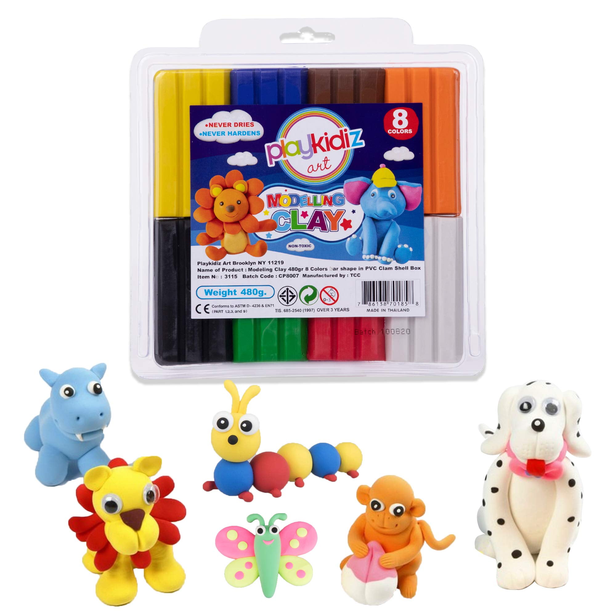 Playkidiz Art Modeling Clay 8 Colors in PVC Clam Shell Box