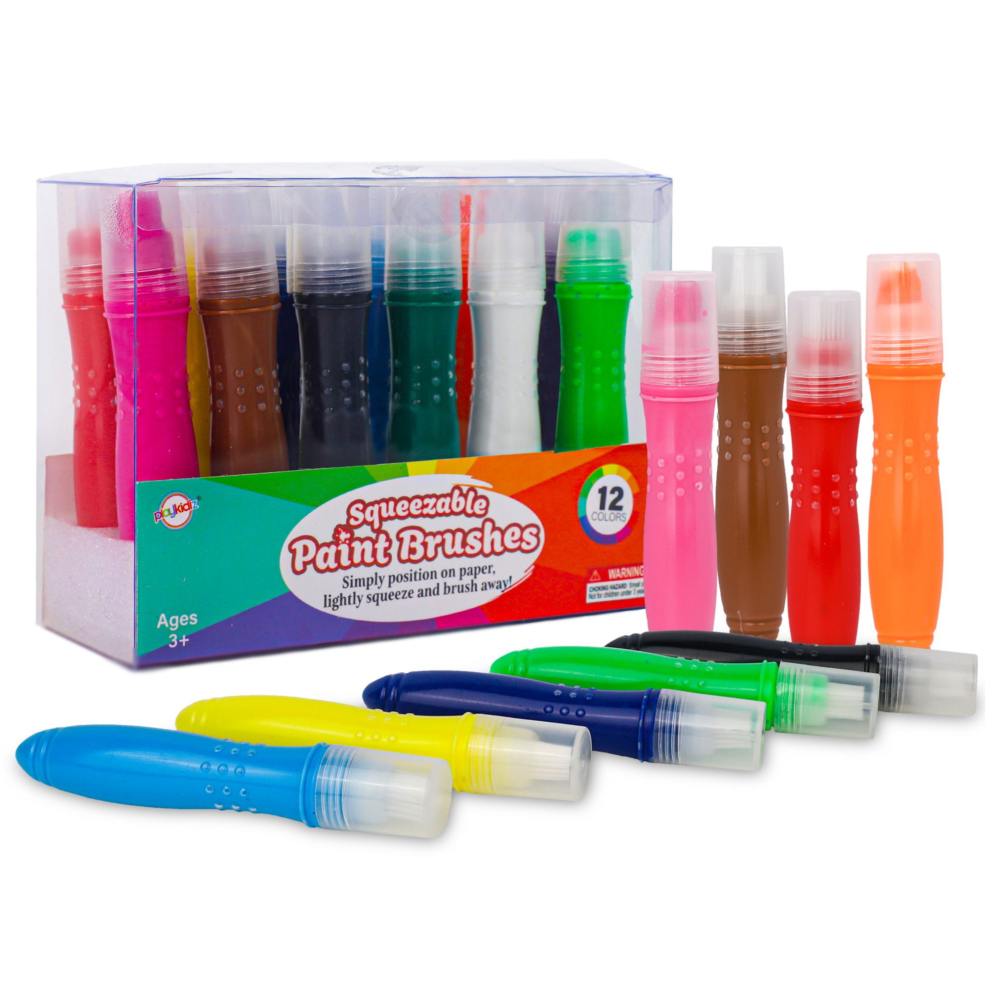 Playkidiz Squeezable Paint Brushes Classic Colors For Kids, Washable