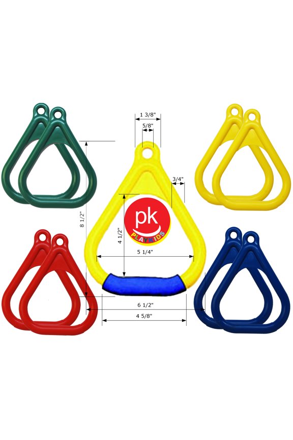 Playkids Trapeze Rings - Blue Green Yellow Red Safe Grip Handles for Trapeze Bar and Swing Set Playground