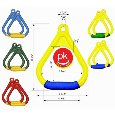 Playkids Trapeze Rings - Red Yellow Safe Grip Handles for Trapeze Bar and Swing Set Playground
