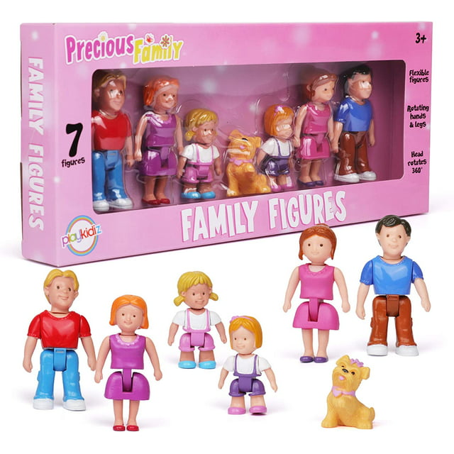 Playkidz Family Figures Dollhouse People Mini Toy Figures for Doll Houses, Set of 7