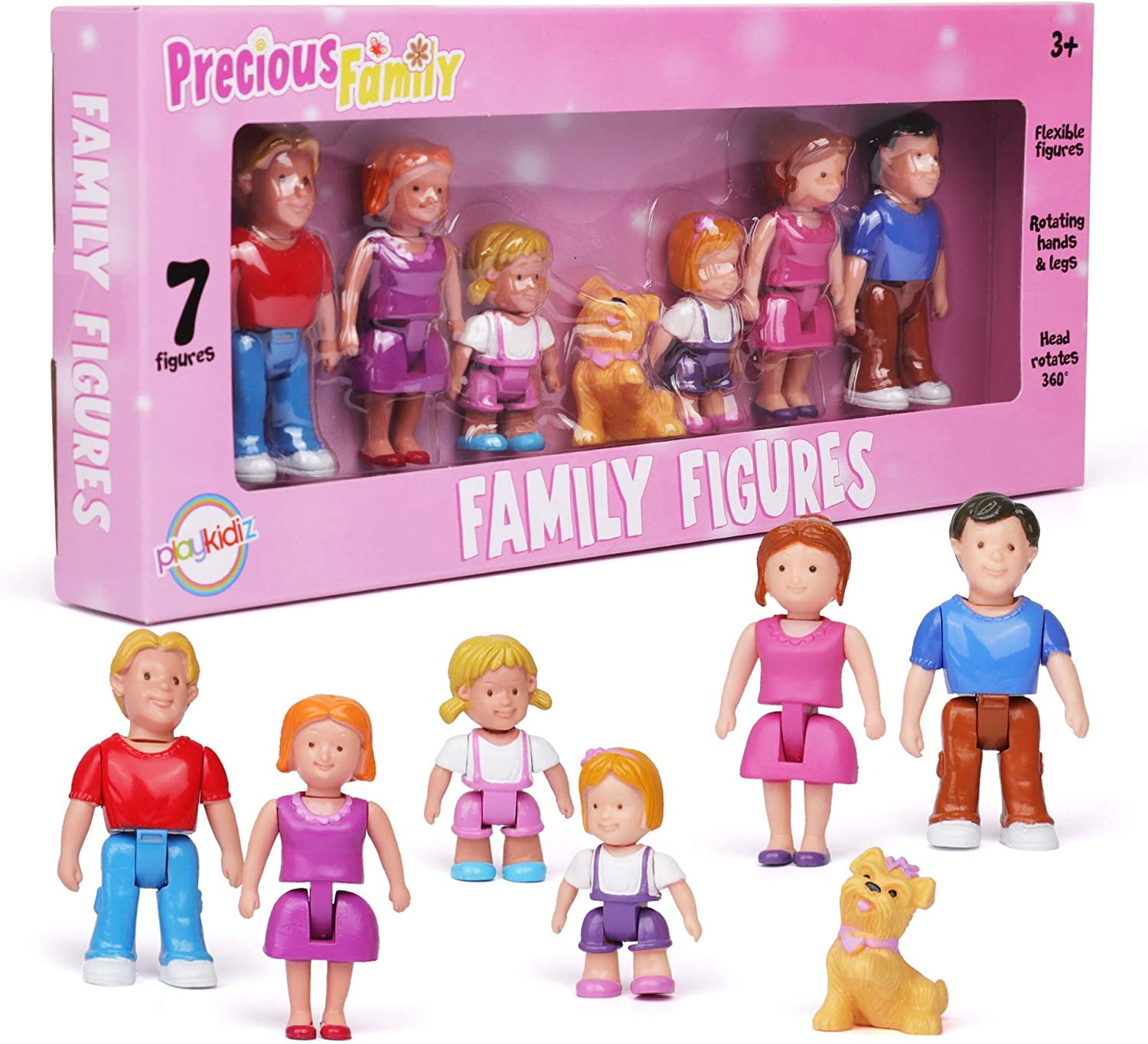 Playkidz 7-Piece Colorful Family Dollhouse Figures Set