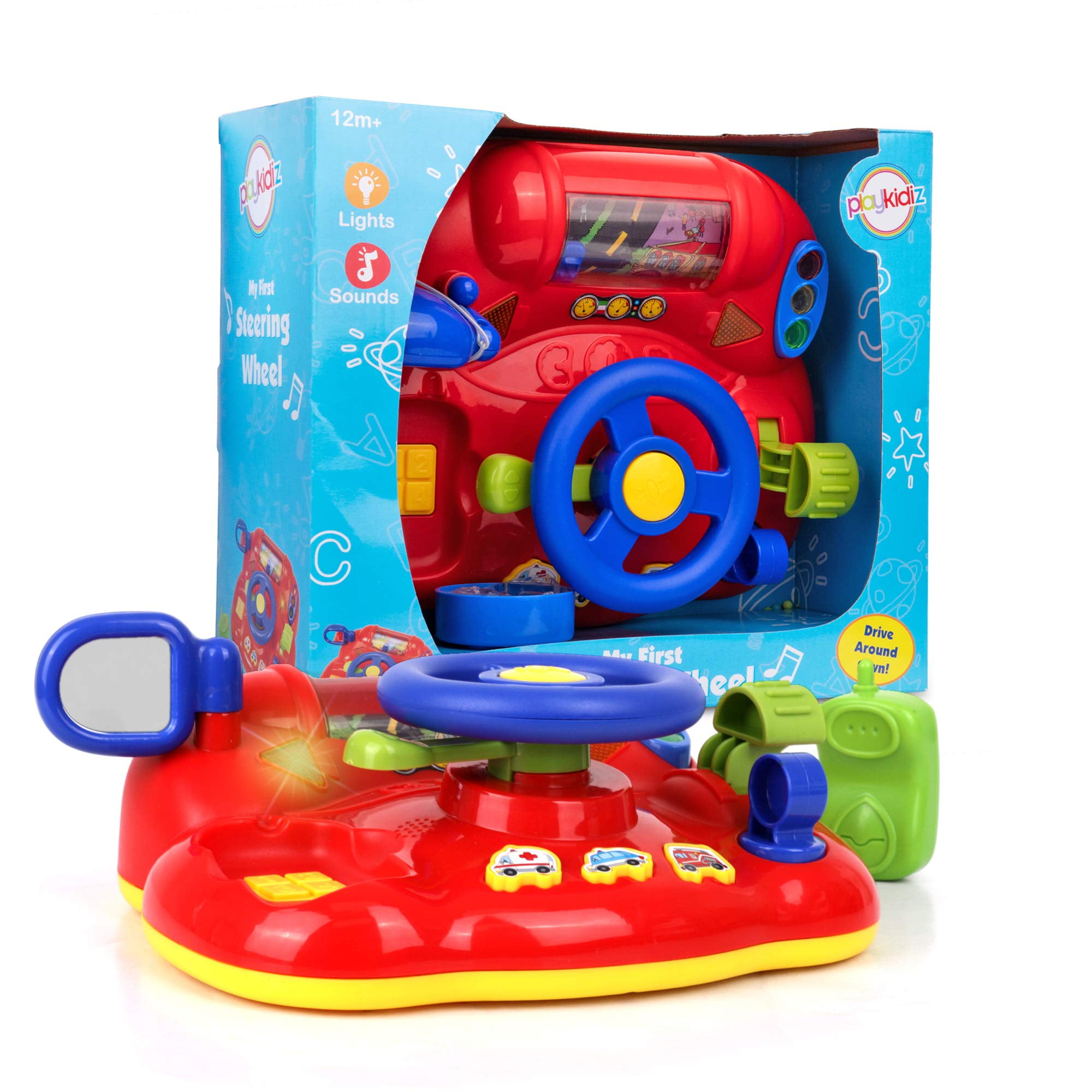 Playkidz My First Steering Wheel Driving Dashboard Pretend Play Set with Lights Sound and Phone 10