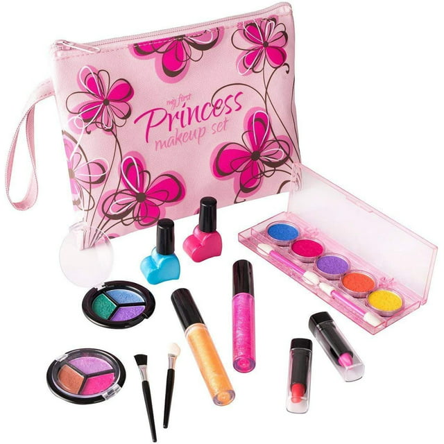 Playkidz Real Washable Play Make Up Set for Princess - Kids Makeup Kit for Girls Non Toxic - Full Makeup Dress Up Set with Bag. 11 PC