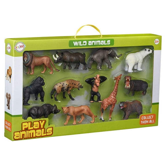 Playkidz Safari Animals Figures, Plastic Animals, Realistic Wild Vinyl Animals for Kids, Toddler, Child, 12 Piece Gift Set