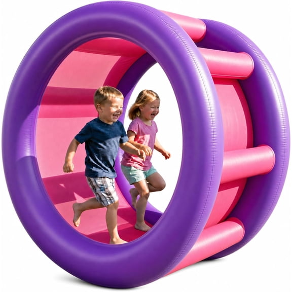 Playland 67" Giant Inflatable Land Roller Wheel for Kids & Adults - 2 Person Human Hamster Wheel, Durable PVC Outddor Rolling Toy for Backyard, Beach & Lawn Games, Supports 300 Lbs, Ages 5+