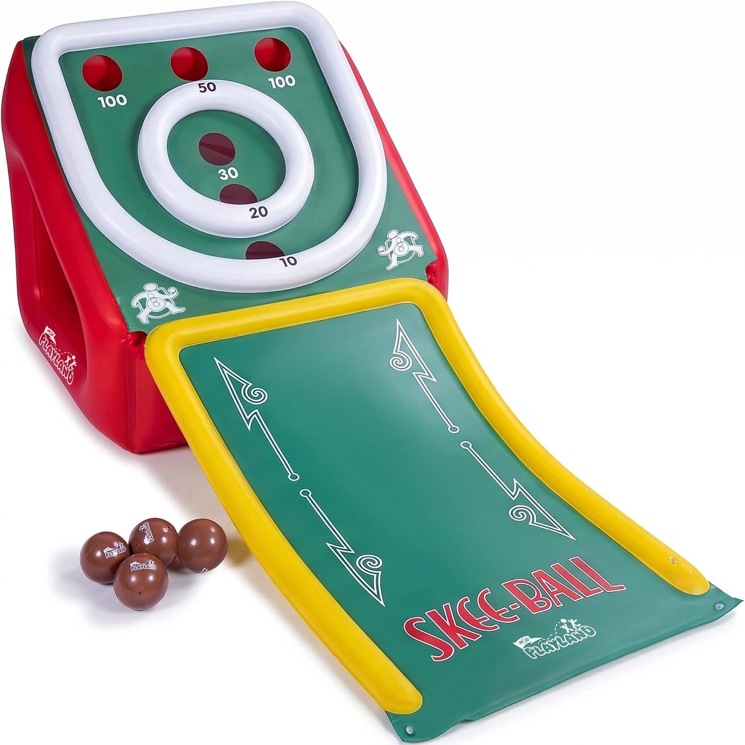 Playland Inflatable Skee Ball Game for Kids & Family – 5FT Indoor & Outdoor Arcade Toss Game with Ball Return, 4 Rubber Balls, Electric & Hand Pump Included – Backyard Party Carnival Game for Ages 6+