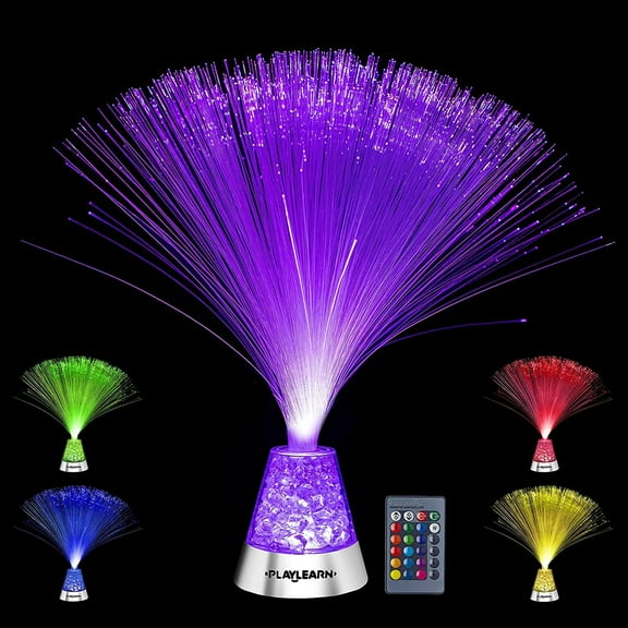 Playlearn USA Fiber Optic Night Light Mood Lighting Color Changing Crystal Base with Remote