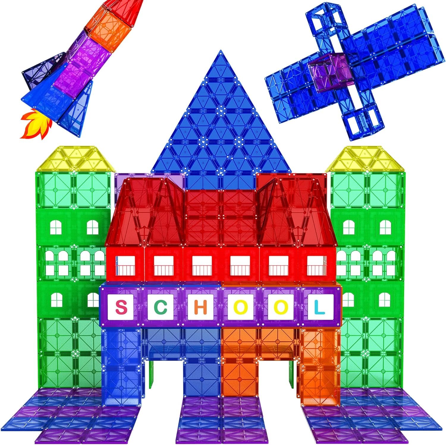 Playmags 100-Piece Magnetic Tiles Building Blocks Set, 3D Magnet Tiles for Kids Boys Girls, Educational STEM Toys for Toddlers - image 1 of 7
