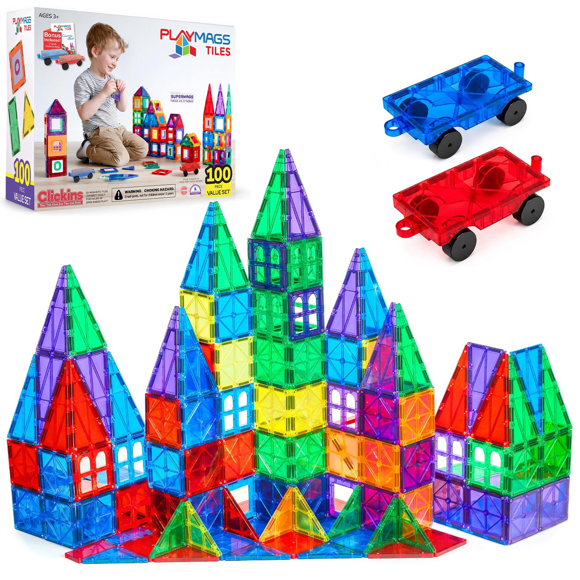 Free Shipping! Playmags 100-Piece Magnetic Tiles Building Blocks