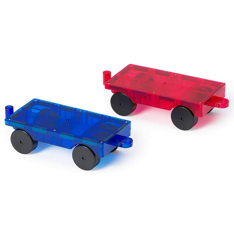 Playmags 2 Piece Car Set With Stronger Magnets STEM Toys for Kids Use with all Magnetic Tiles and Blocks Sturdy Super Durable with Vivid Clear