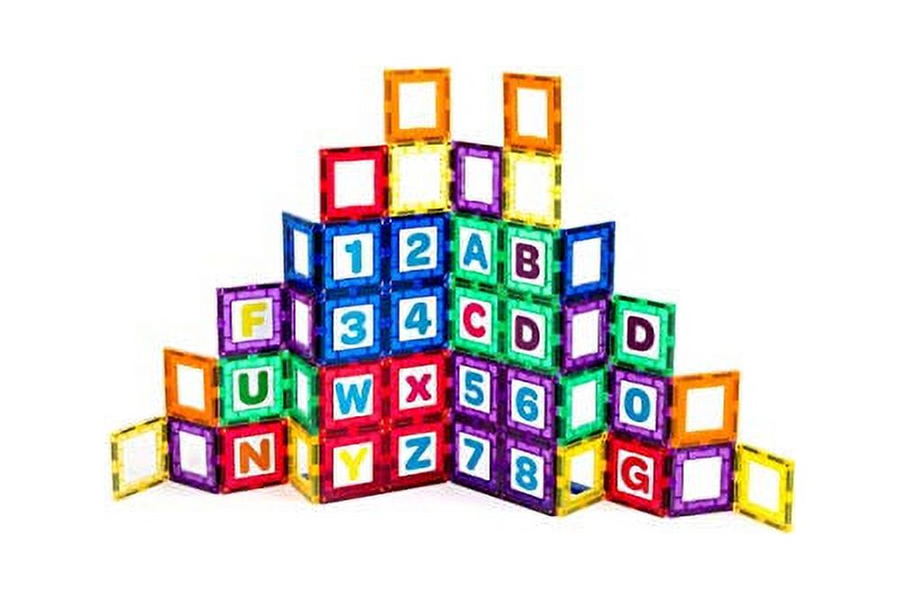 Playmags Magnetic Tile Building Set Exclusive Educational Clickins 36Pc Kit 18 Super Strong Clear Color Magnet Tiles Windows & 18 Letters & Numbers Stimulate Creativity & Brain Development - image 1 of 9