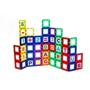 Playmags Magnetic Tile Building Set Exclusive Educational Clickins   80-Pc. Kit 40 Super Strong Clear Color Magnet Tiles Windows & 40 Letters & Numbers   Stimulate Creativity & Brain Development